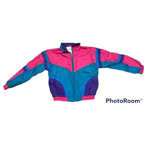OUTERSTUFF Unisex Size 10-12 Medium Windbreaker Jacket  Vintage 90s Purple Pink